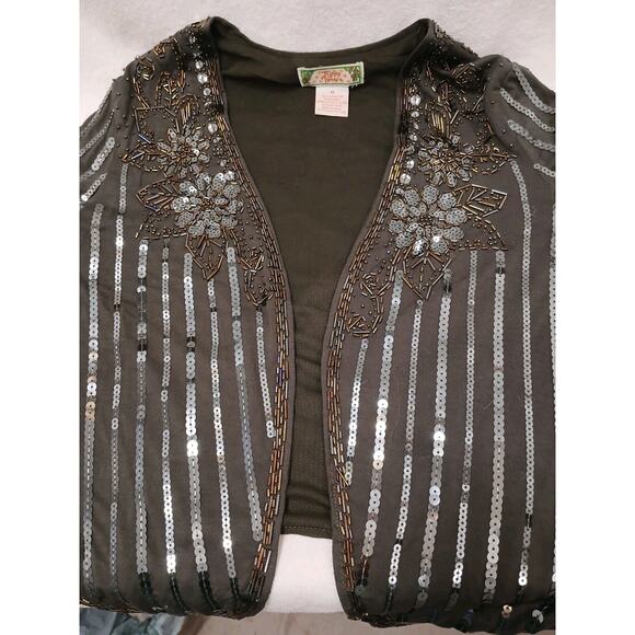 VNT Beaded Sequins Bolero Shrug Sz M Brown Sparkle Wedding Party Elegant Regency - Picture 2 of 16